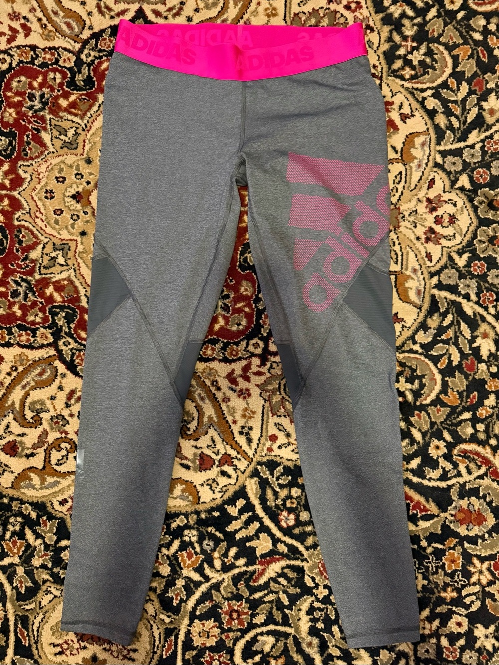 Large adidas women’s grey Leggings with Pink Waistband and Logo